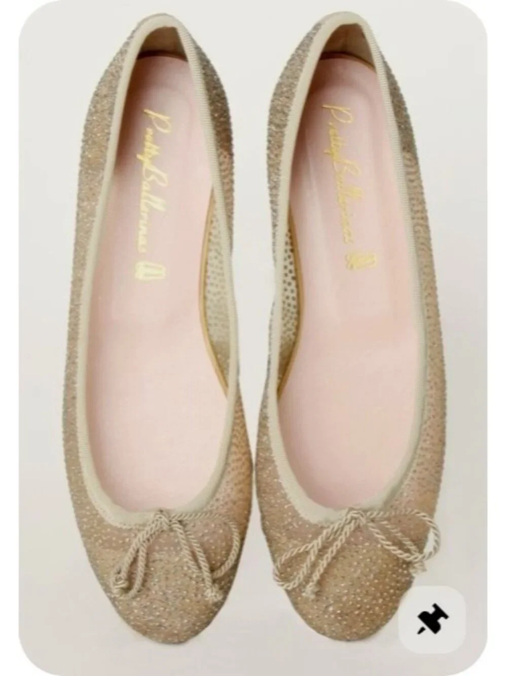 Pretty Ballerinas Size 40 Crystal Studded Ballet Flats Beige Gold Spain EU 40 - Picture 11 of 14